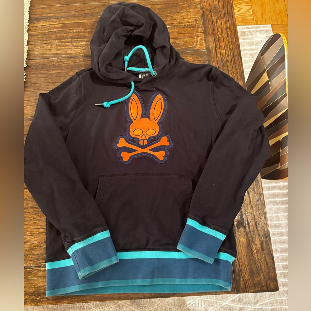 Psycho Bunny Size Small Men's Black Corby Twill Bunny Terry Pullover Hoodie